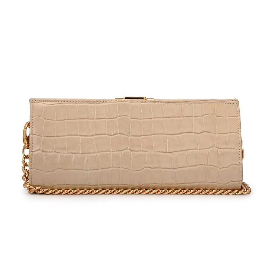 Bolsa Tiracolo Off-white Couro Croco