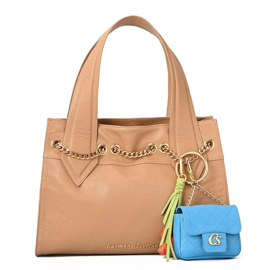 Bolsa De Ombro Bege Camel Com Charm Bag